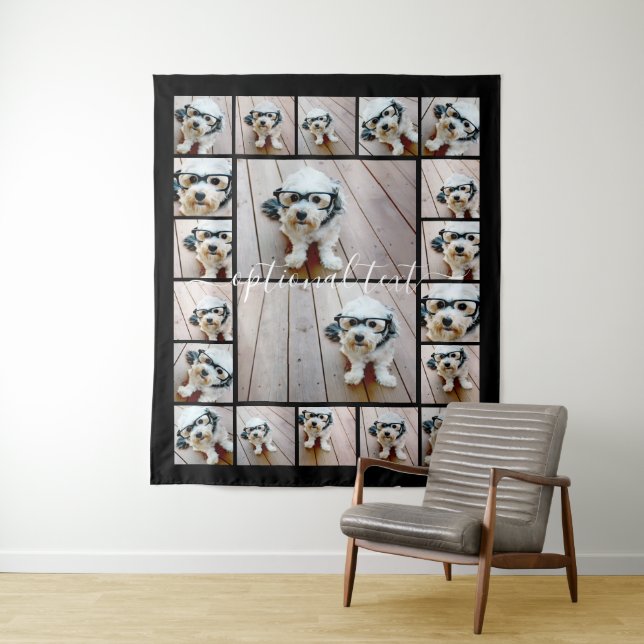 20 Photo Collage Optional Text -- black background Tapestry (In Situ)