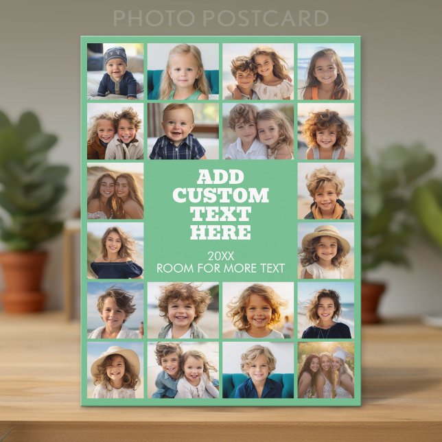 20 Photo Collage - Spring Green and Text Postcard (Custom Photo Postcard with Lots of Pictures)