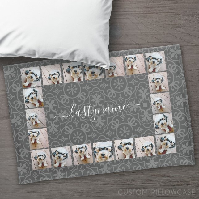 20 Photo Collage with modern pattern script name Pillowcase (Custom Pillowcase)