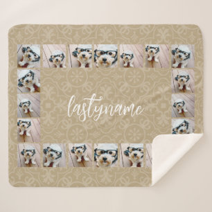 20 Photo Collage with modern pattern script name Sherpa Blanket