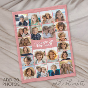 20 Photo Collage with White Text Vertical Fleece Blanket