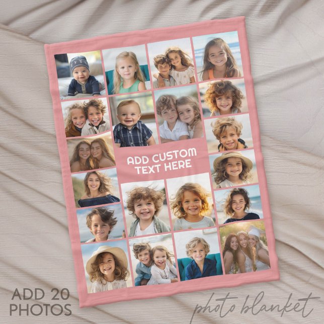 20 Photo Collage with White Text Vertical Fleece Blanket (Photo Blanket - Fleece)