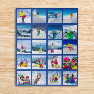 20 Photo Grid Collage Dark Blue Jigsaw Puzzle