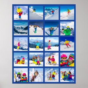 20 Photo Grid Collage Dark Blue Poster