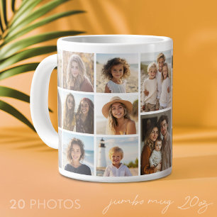 20 Photo Template Collage - Modern Minimal White Large Coffee Mug