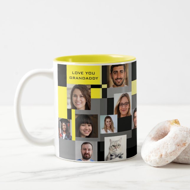  20 Photos Modern Yellow & Grey Love You Grandaddy Two-Tone Coffee Mug (With Donut)