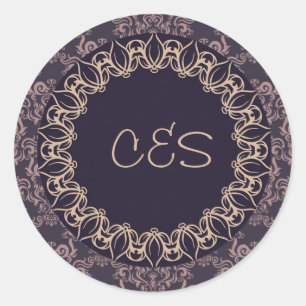 20 Purple Damask Lace Wedding Stickers