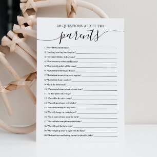 20 Questions about Parents Baby Shower Game Card