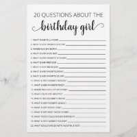 20 Questions about the Birthday Girl Birthday game