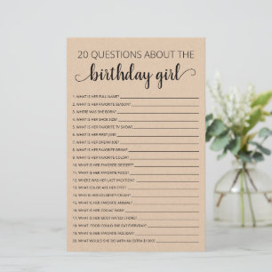 20 Questions about the Birthday Girl Birthday game