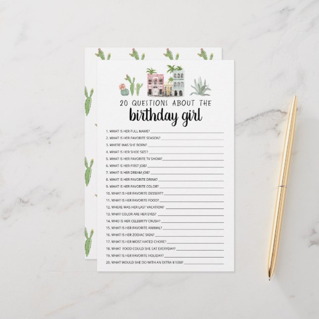 "Who Knows The Birthday Girl Best" Game Cards - 20-Piece Set For Tween Sleepover Parties (Boho Theme)