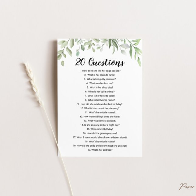 20 Questions about the Bride Bridal Shower Game Invitation (Creator Uploaded)