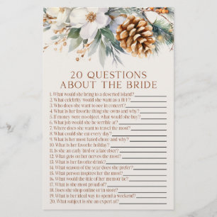 20 Questions About The Bride Bridal Shower Game  Stationery