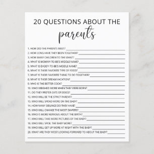 20 Questions about the Parents baby shower game