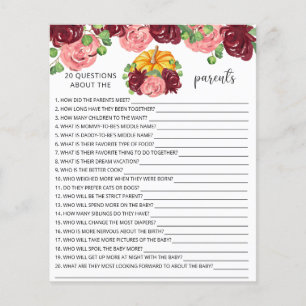20 Questions about the Parents baby shower game