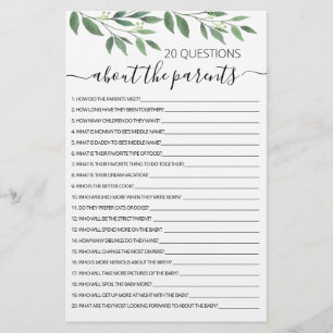 20 Questions about the Parents Baby Shower game