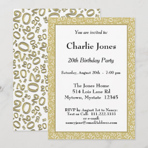 20 - Random Number Pattern Gold/White 20th Event Invitation
