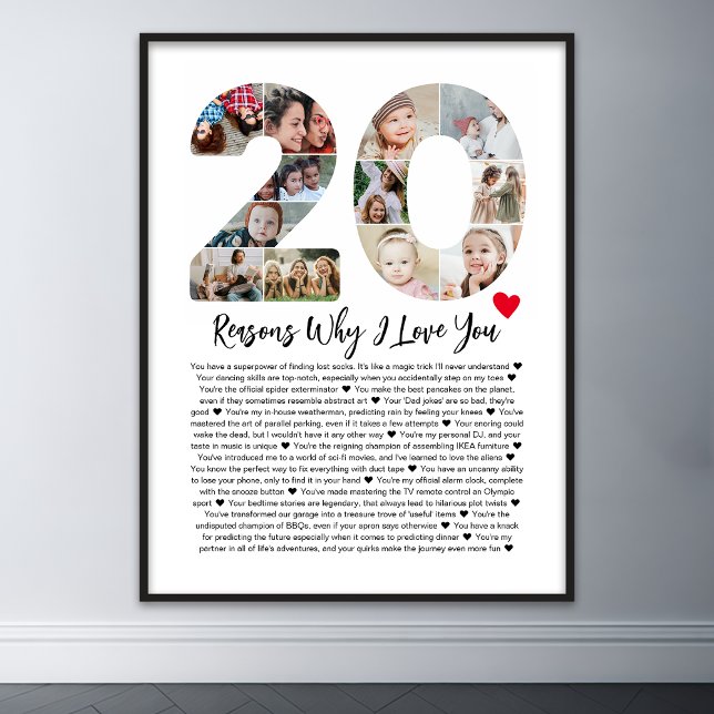 20 Reasons Why I Love You 20th Birthday Collage Poster (20 reasons why I love you poster wall art)