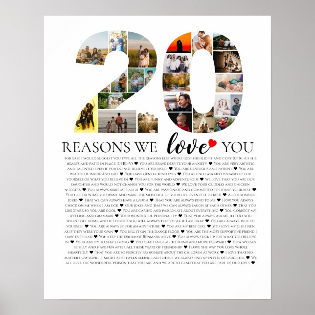 20 reasons why we love you birthday anniversary poster (Front)