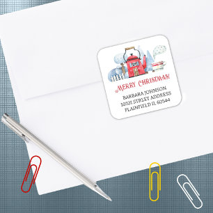 20 Red Tea Kettle Home Christmas Address Return Square Sticker