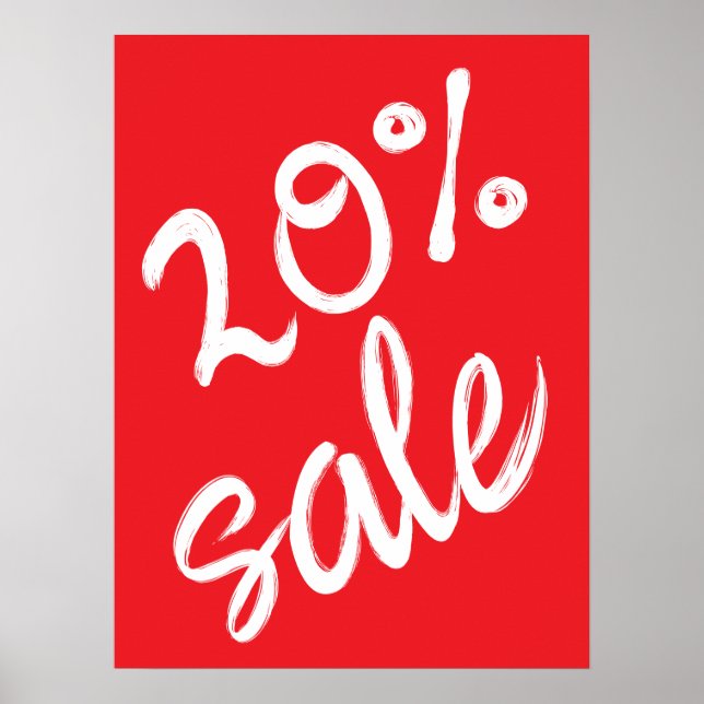 20% Sale Sign, 18x24 Red Sale Poster (Front)