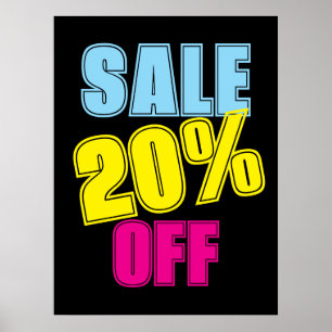 20% Sale Sign, Retail Store Signage, Colourful Sal Poster