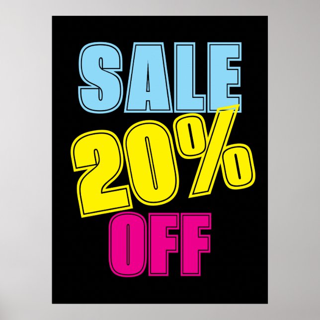 20% Sale Sign, Retail Store Signage, Colourful Sal Poster (Front)