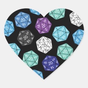 20 Sided Dice DND Games Kids Birthday Party Heart Sticker