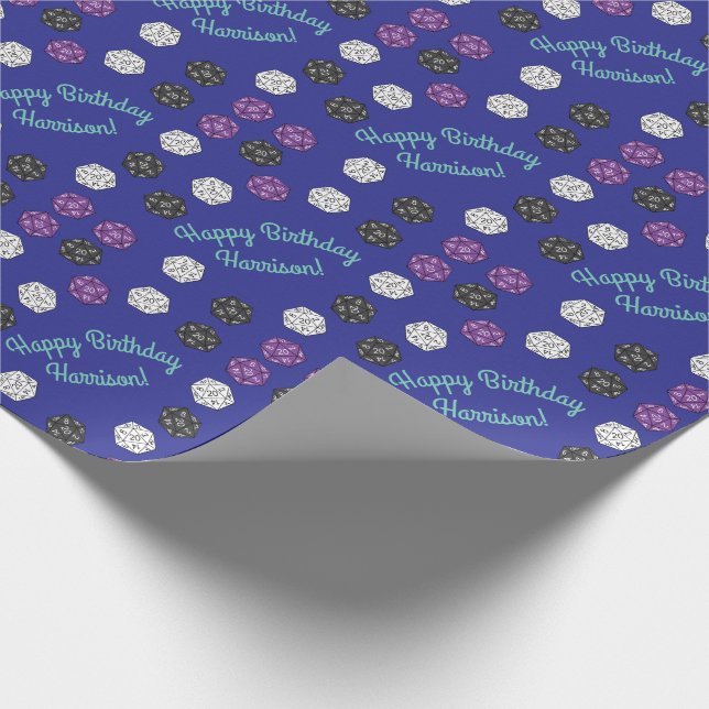 20 Sided Dice DND Games Kids Birthday Party Wrapping Paper (Corner)