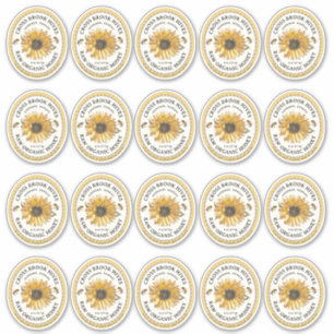20 Small Jar Oval Sunflower Honey Label with Bee
