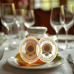 20 Small Jar Oval Sunflower Honey Labels 
