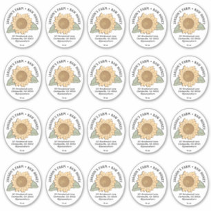 20 Small Oval Honey Label with Sunflower