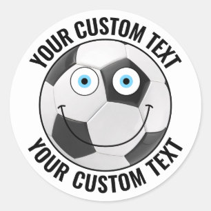 20 Soccer Ball Personalised Text Custom Happy Face Classic Round Sticker