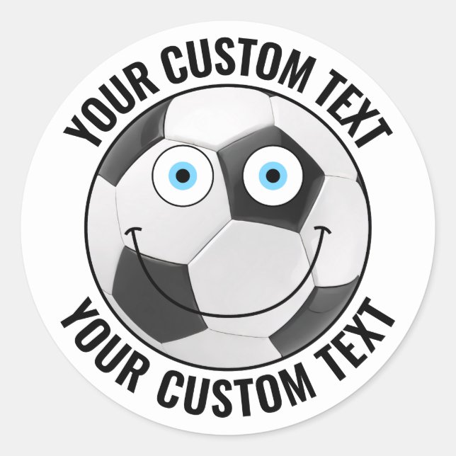 20 Soccer Ball Personalised Text Custom Happy Face Classic Round Sticker (Front)