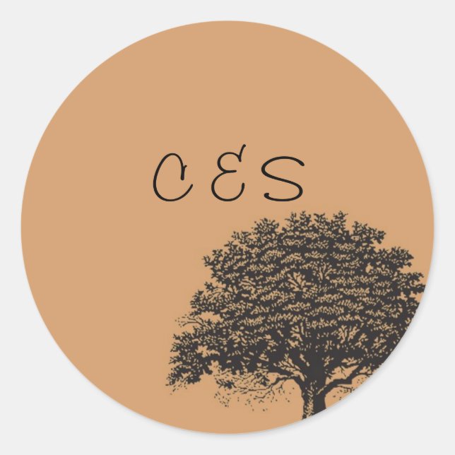 20 Spring Tree Brown/Black Wedding Favour Stickers (Front)