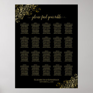 20 Table Black & Gold Frills Wedding Seating Chart
