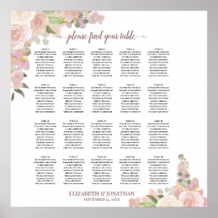 20 Table Dusty Pink Floral Wedding Seating Chart