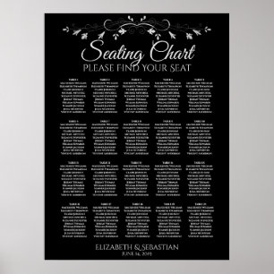 20 Table Elegant Black Wedding Seating Chart