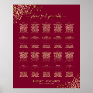 20 Table Elegant Burgundy & Gold Seating Chart