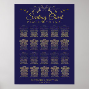 20 Table Elegant Gold & Navy Wedding Seating Chart