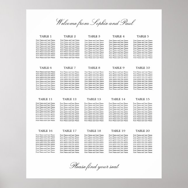 20 Table Elegant Minimalist Seating Chart (Front)