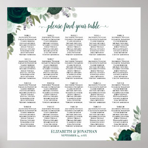 20 Table Emerald Boho Floral Wedding Seating Chart