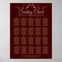 20 Table Gold & Auburn Brown Wedding Seating Chart