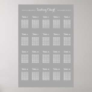 20 Table Large Wedding Seating Chart - Any Color