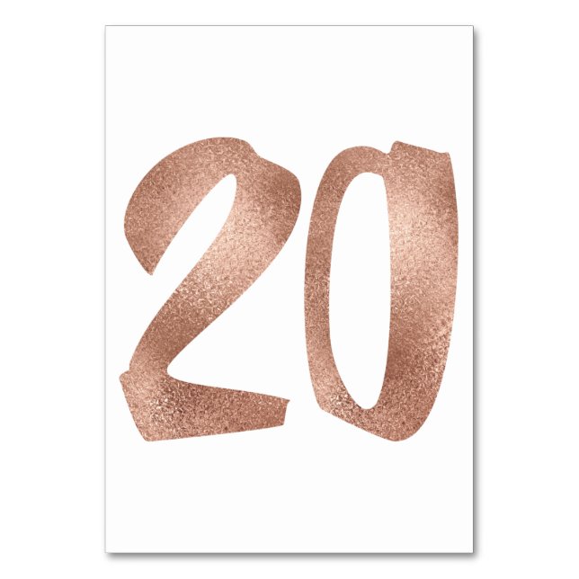 20 Table  Number White Metallic Pink Rose Gold Table Number (Front)