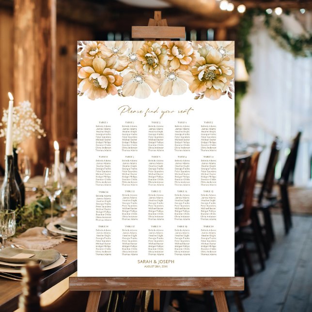 20 Table Orange Floral Wedding Seating Chart (Creator Uploaded)