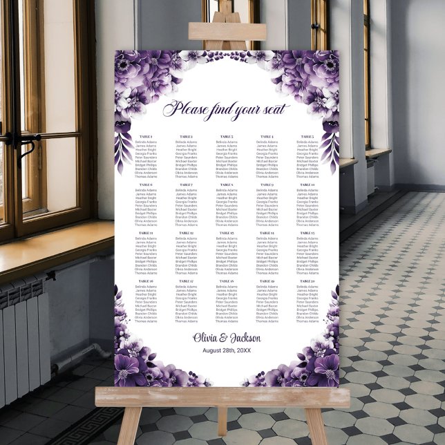 20 Table Purple Floral Wedding Seating Chart (Creator Uploaded)