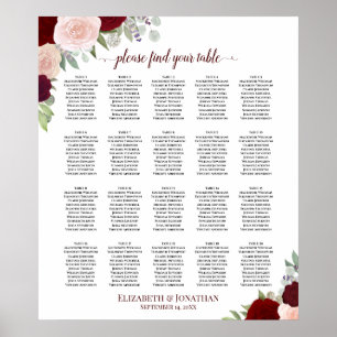 20 Table Red & Pink Floral Wedding Seating Chart
