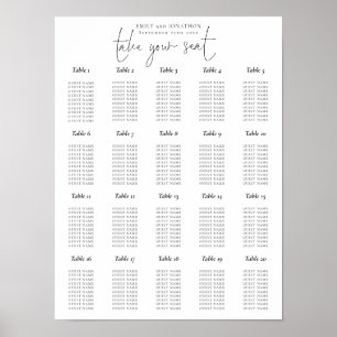 20 Table Script Black and White Seating Chart