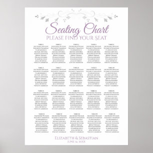 20 Table Simple Purple Grey Wedding Seating Chart